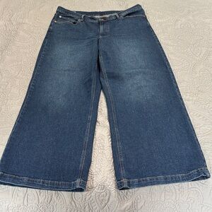 GAP “High Rise Stride” Wide-Leg Jeans in Dark Blue Denim